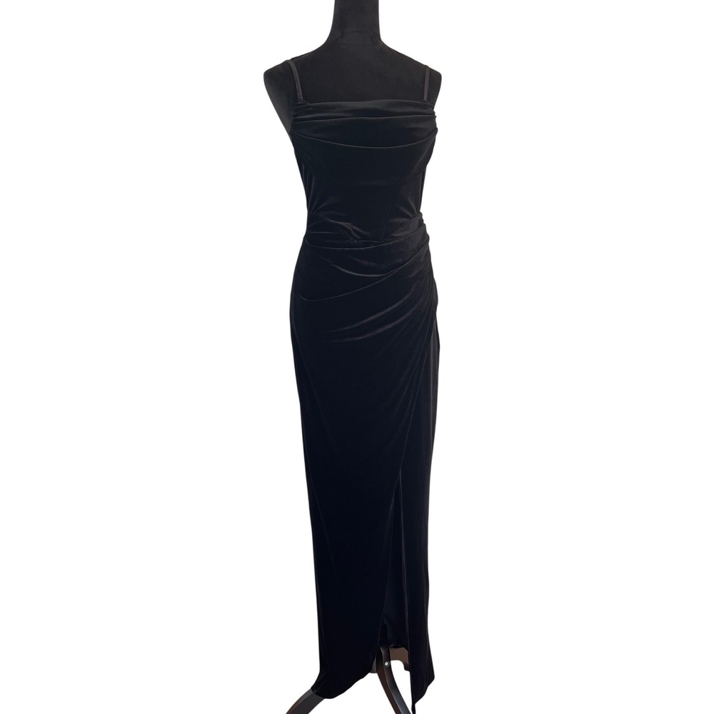 Baltic Born Gaia Velvet Gown Black XL Ruched Cowl Neck Formal Maxi Dress